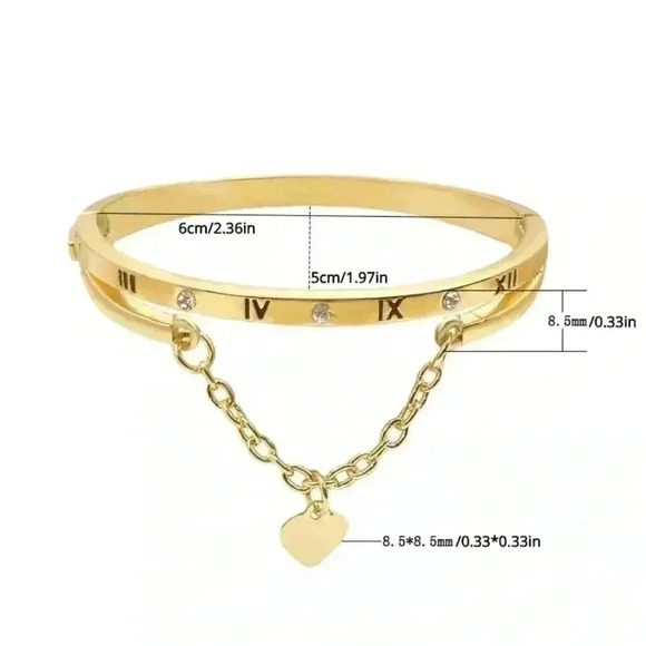 Gold plated Roman numeral bangle - Picture 3 of 3